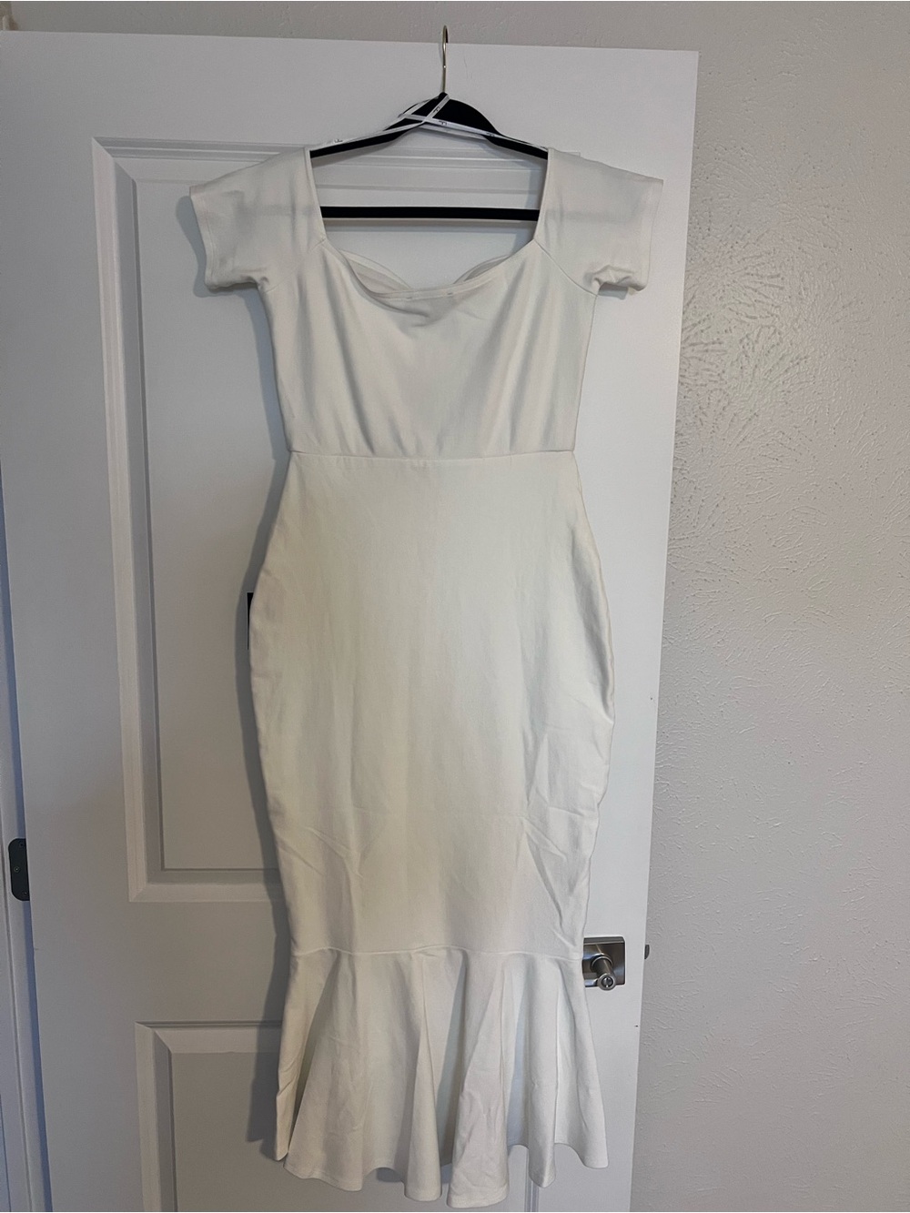 Lulu's White Fitted Midi Dress with Flared Hem